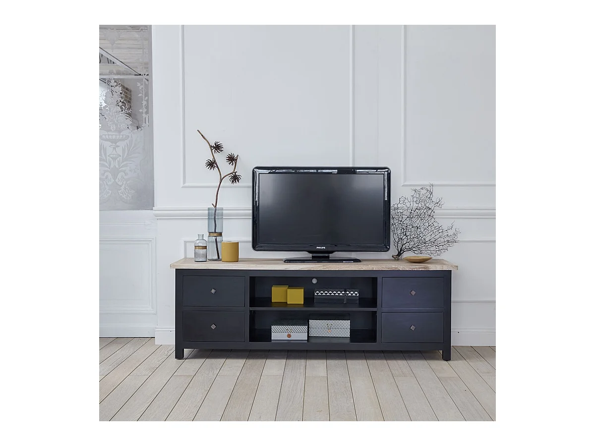 Meuble TV en acajou massif et teck 180 cm