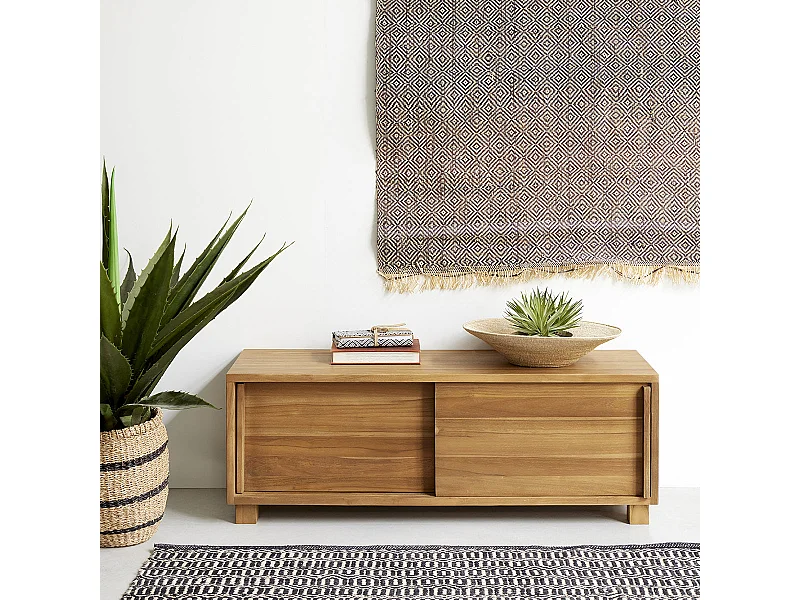 Mueble TV de madera de teca maciza 100 cm