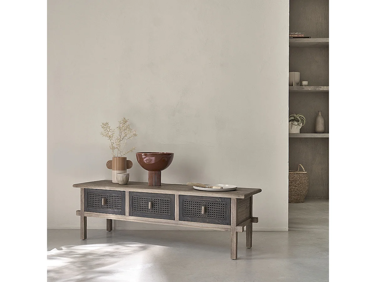 Mueble TV de madera de pino reciclada maciza