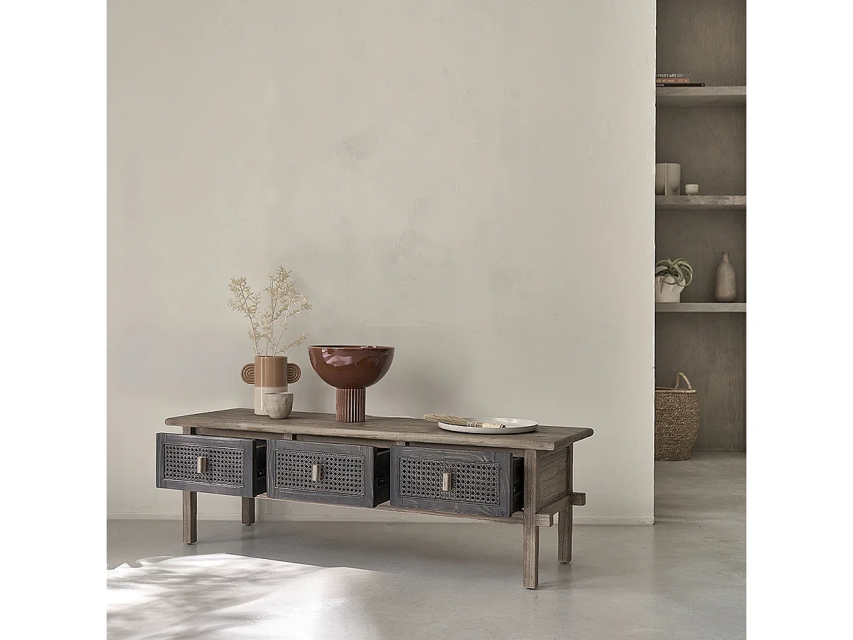 Mueble TV de madera de pino reciclada maciza