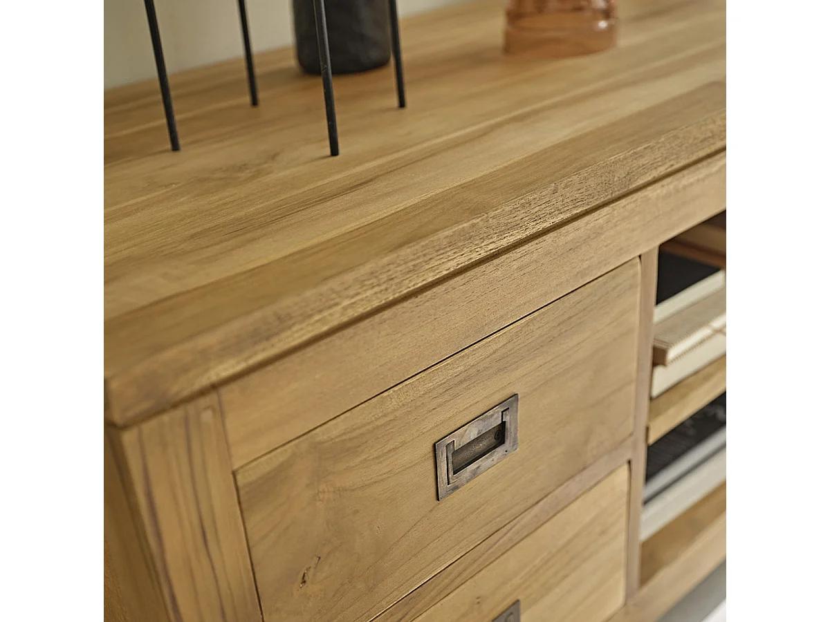 Mueble TV de madera de teca maciza 120 cm