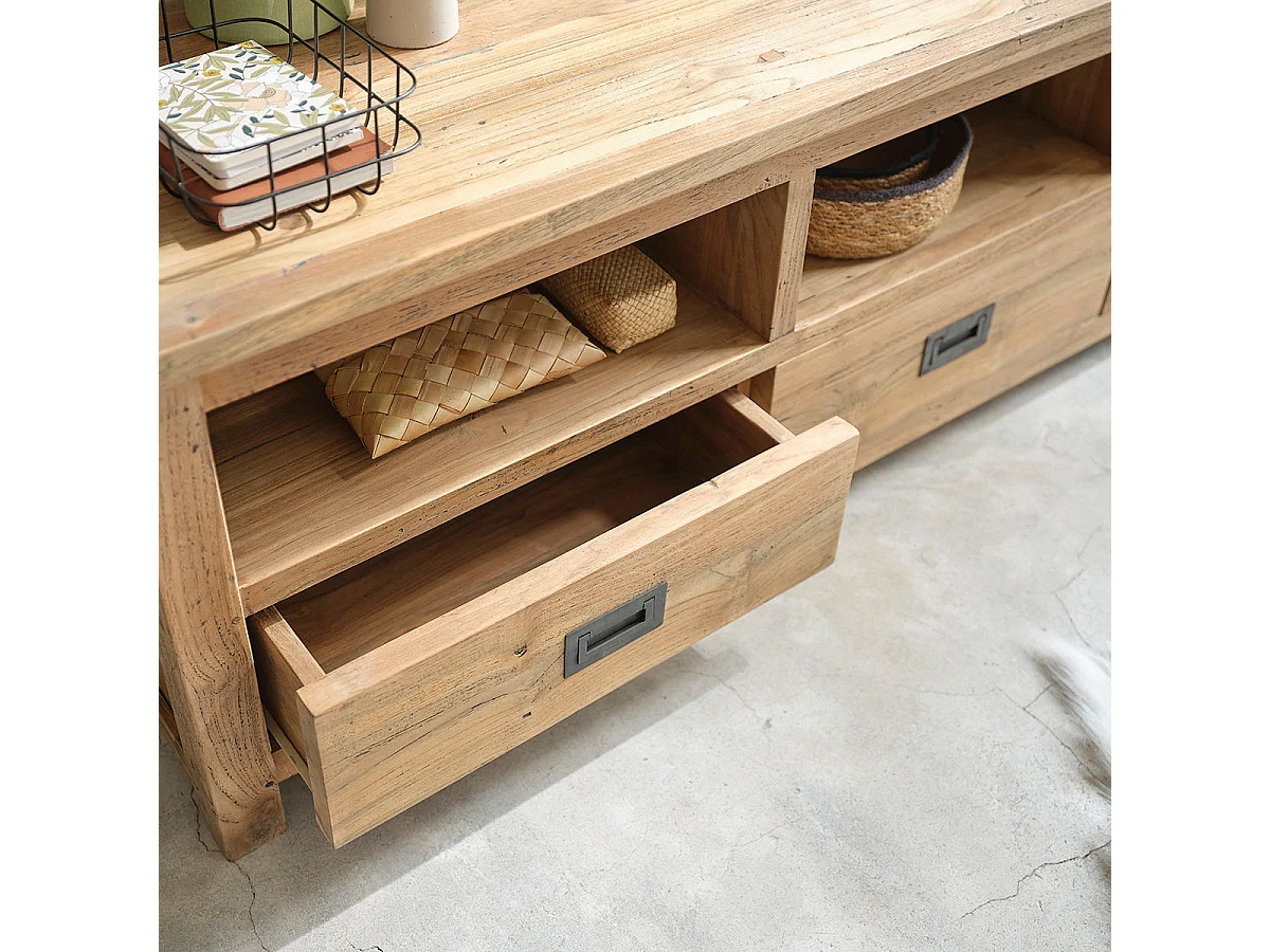 Mueble TV de madera de teca reciclada maciza 160 cm