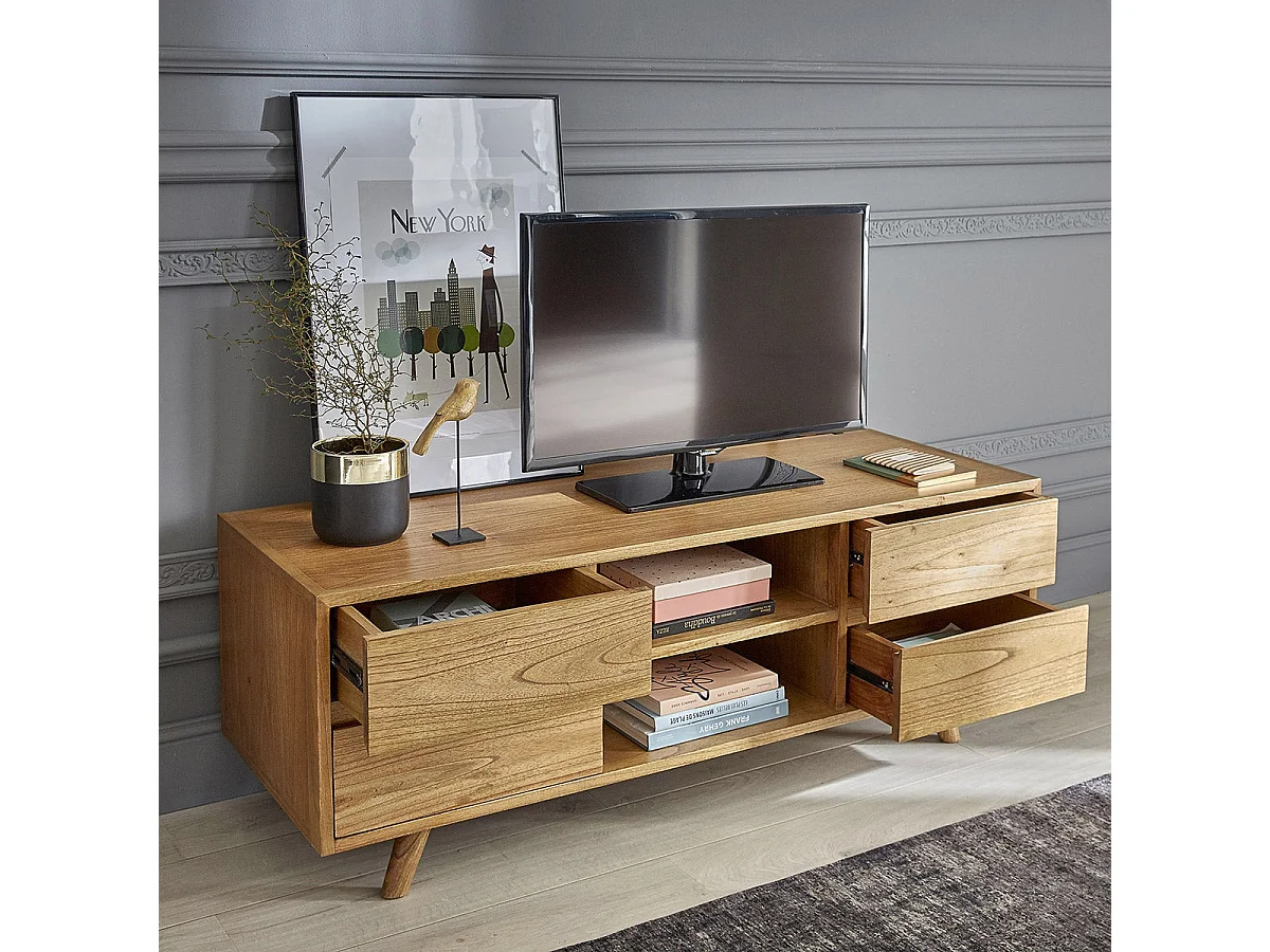 Mueble TV de madera de mindi maciza 140 cm