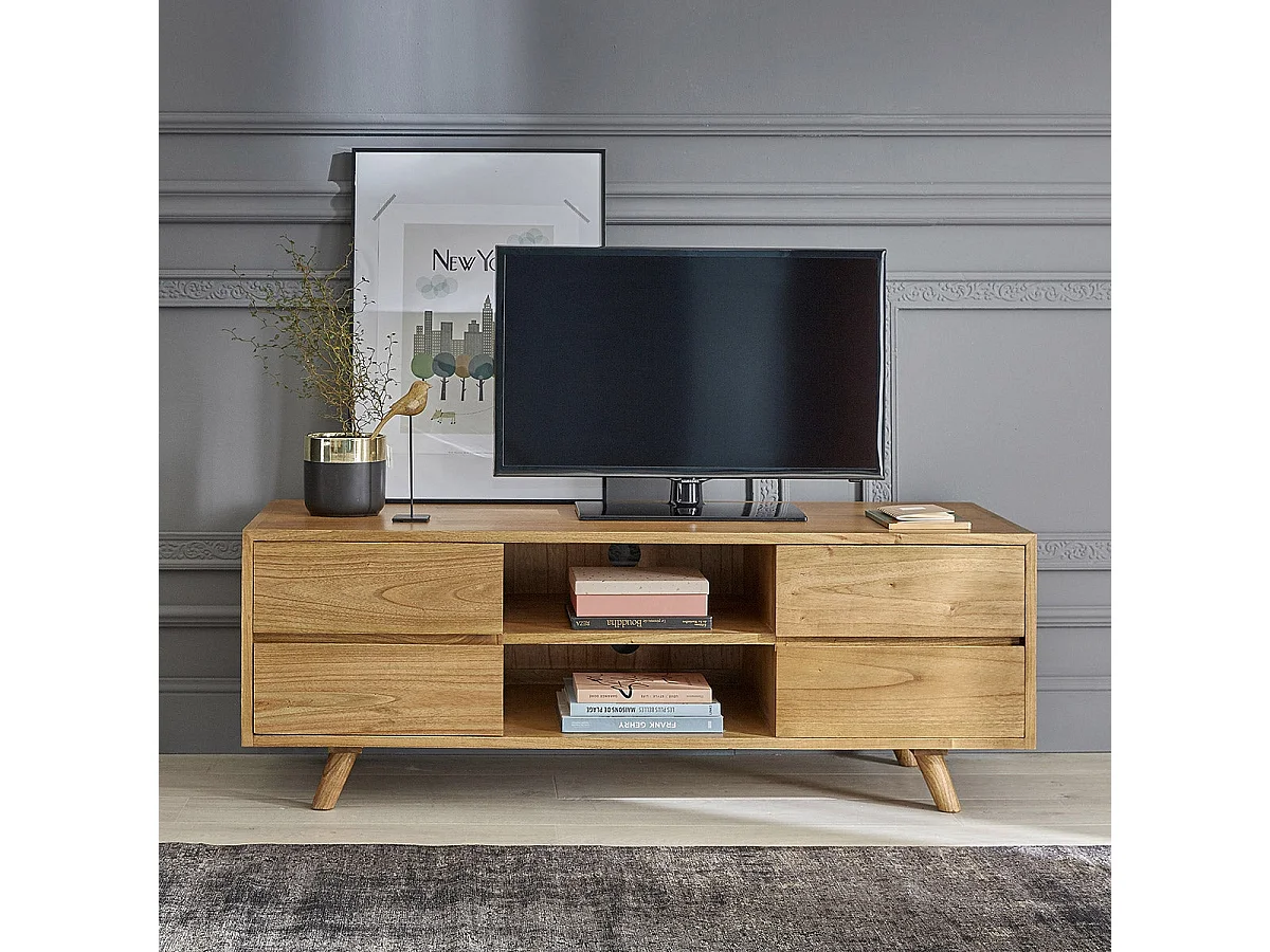 Mueble TV de madera de mindi maciza 140 cm