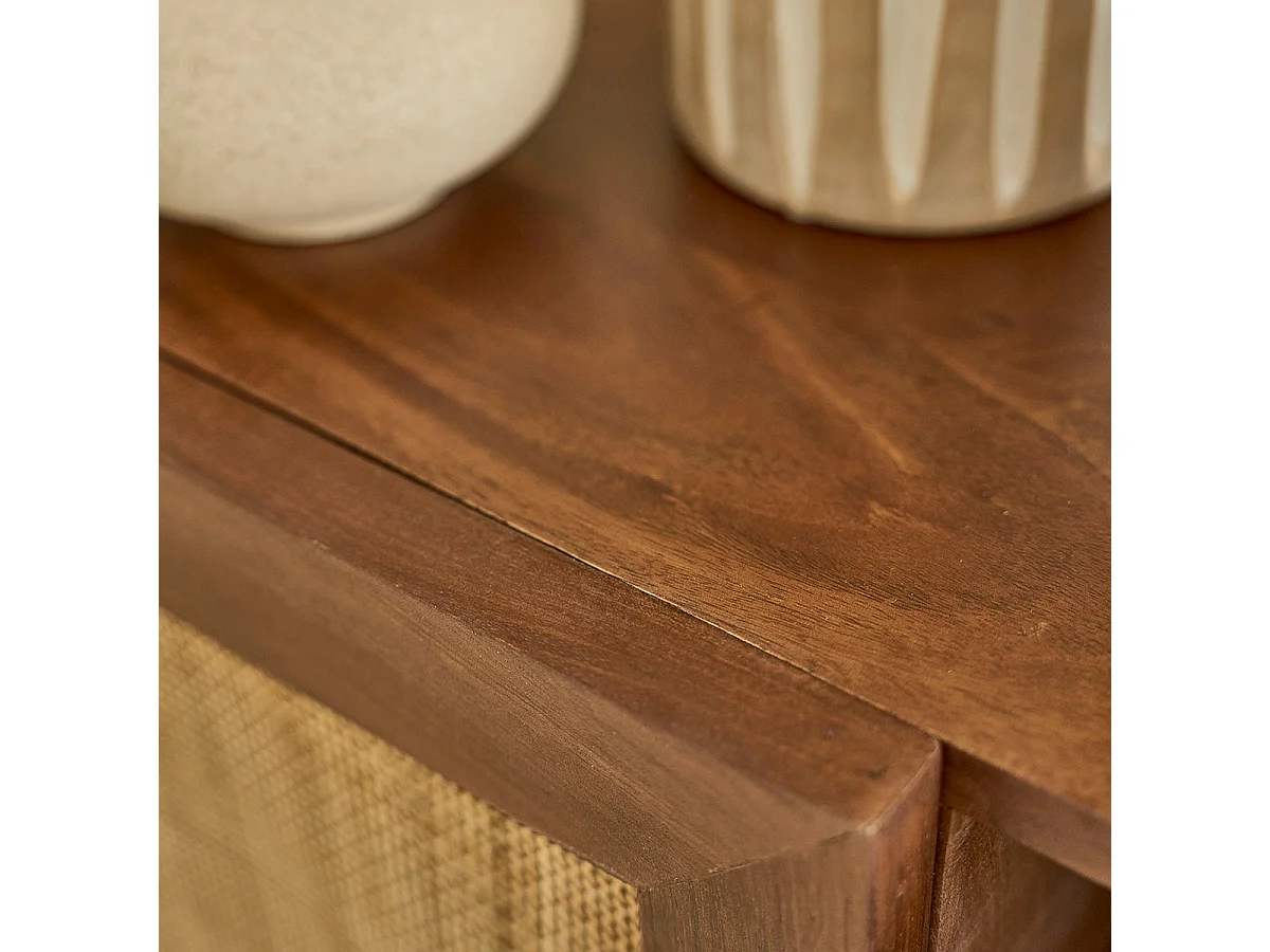 Mobile TV in mango massello finitura noce e vimini