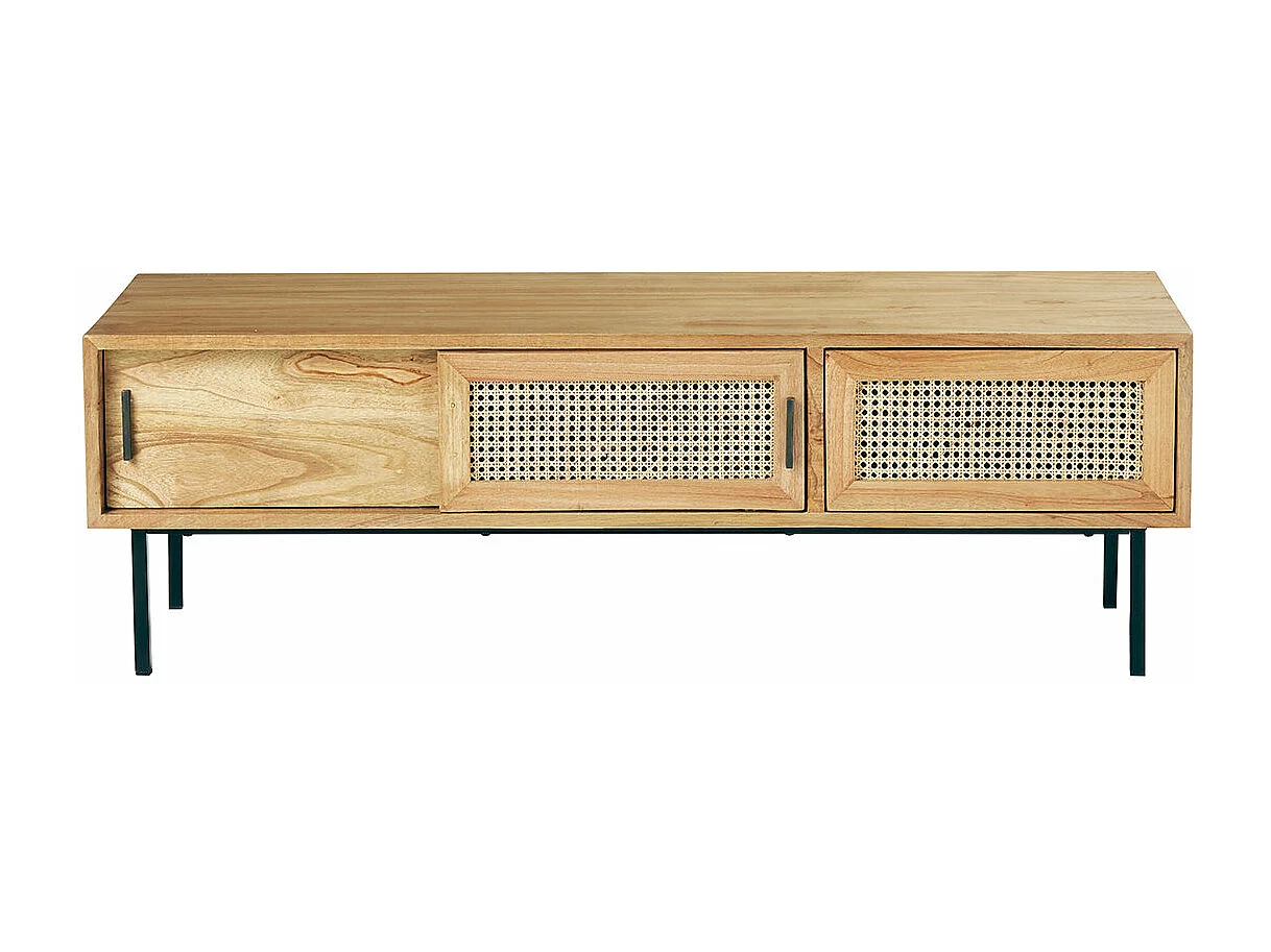 Mueble TV de madera de mindi maciza y rejilla 140 cm