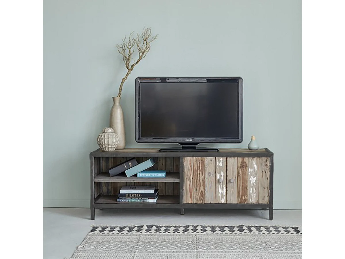 Meuble TV en bois recyclé et métal 150 cm