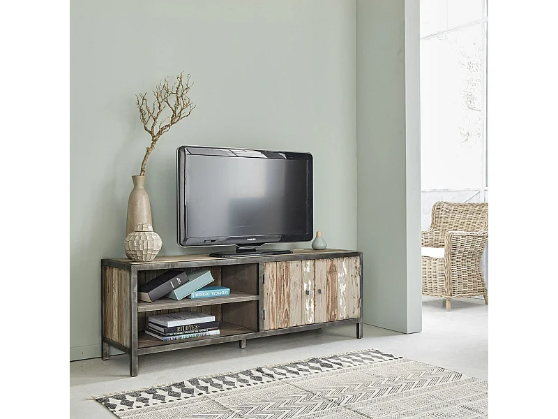 Meuble TV en bois recyclé et métal 150 cm