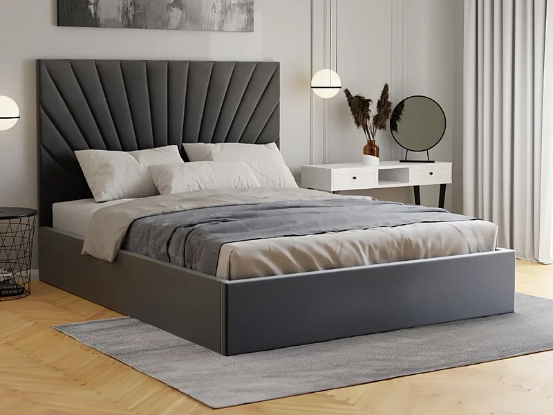 Lit coffre 180 x 200 cm - Velours - Gris anthracite + Matelas - RILIODA de Pascal Morabito