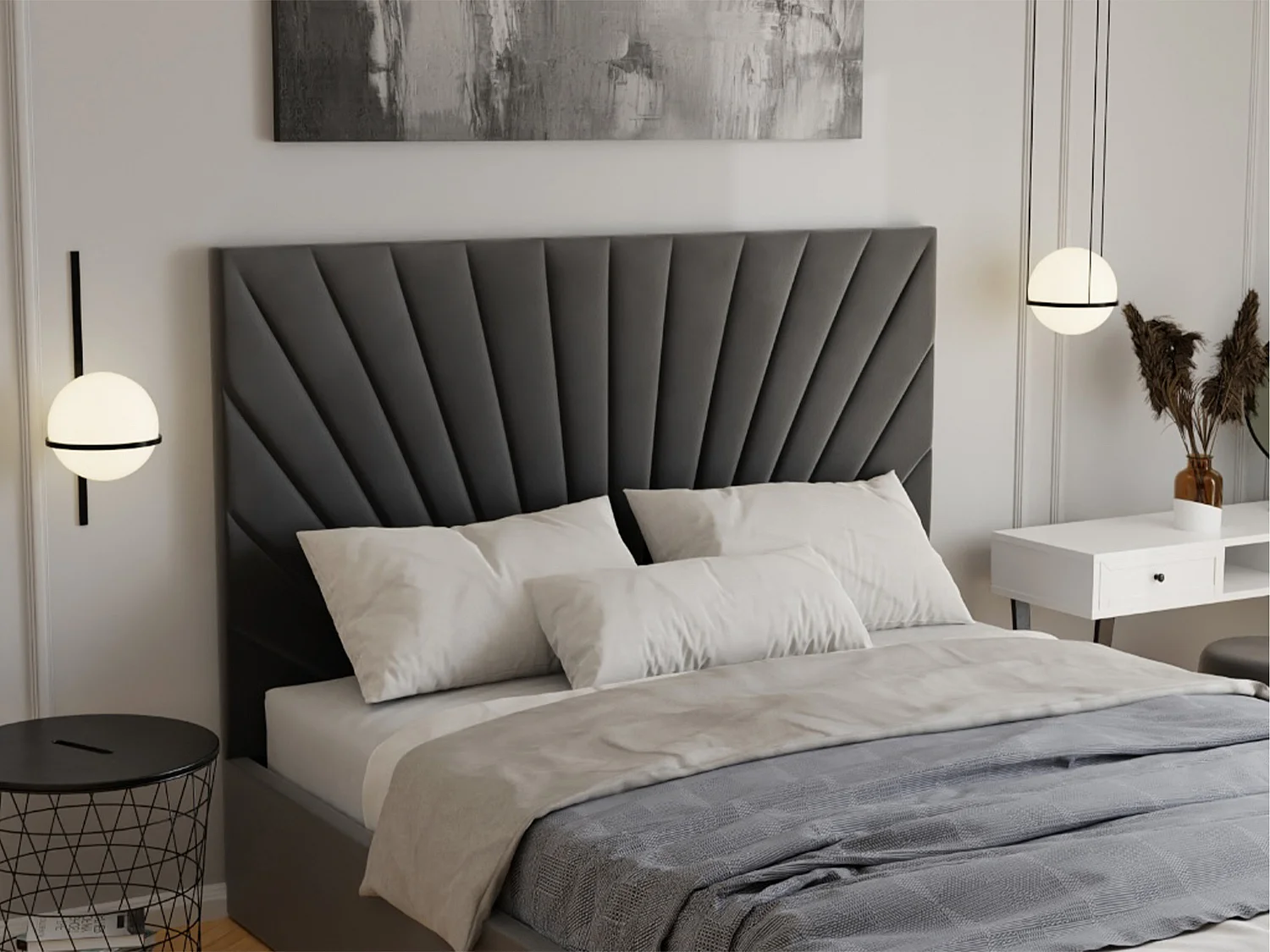 Lit coffre 180 x 200 cm - Velours - Gris anthracite + Matelas - RILIODA de Pascal Morabito