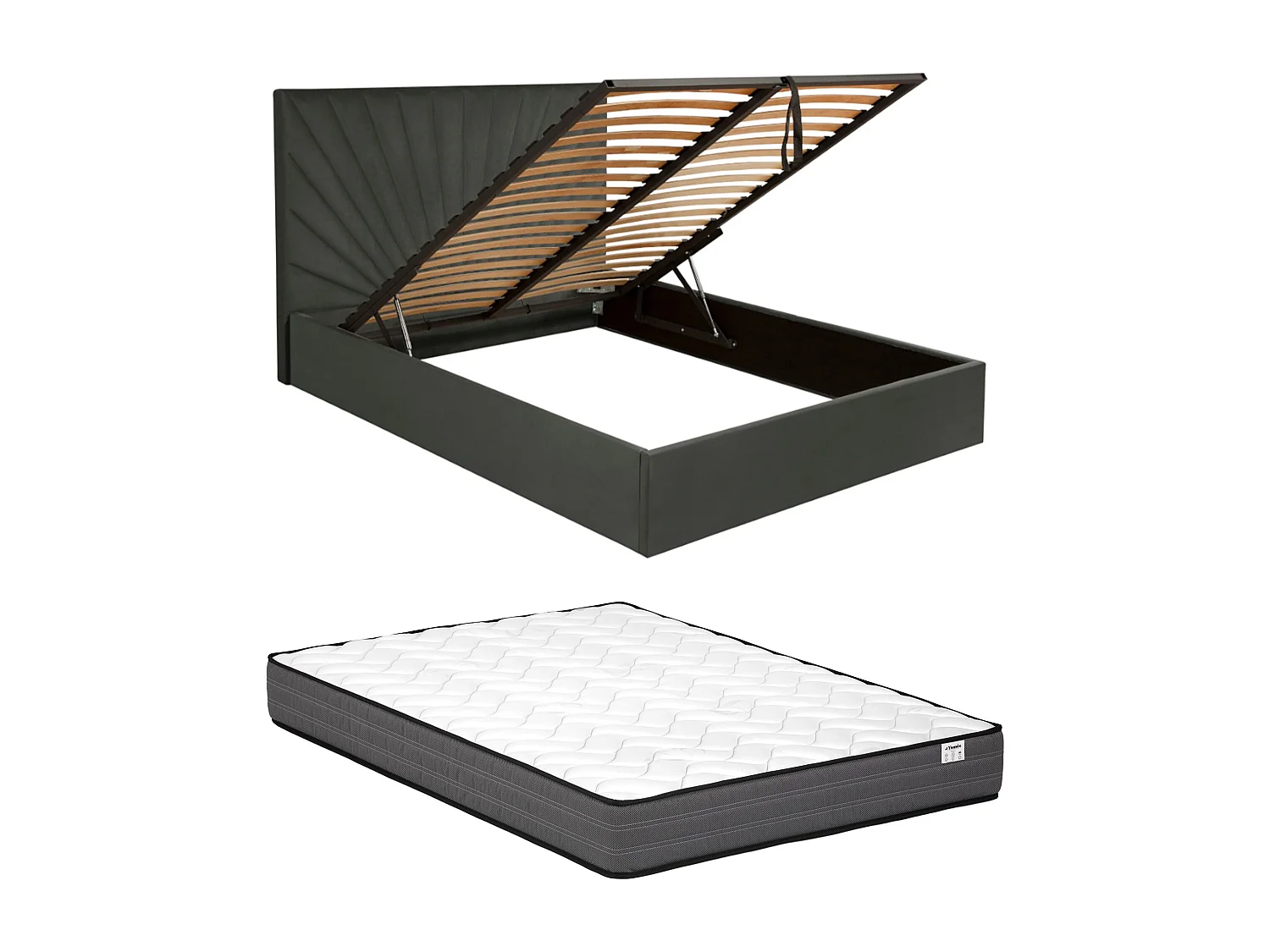 Lit coffre 180 x 200 cm - Velours - Gris anthracite + Matelas - RILIODA de Pascal Morabito