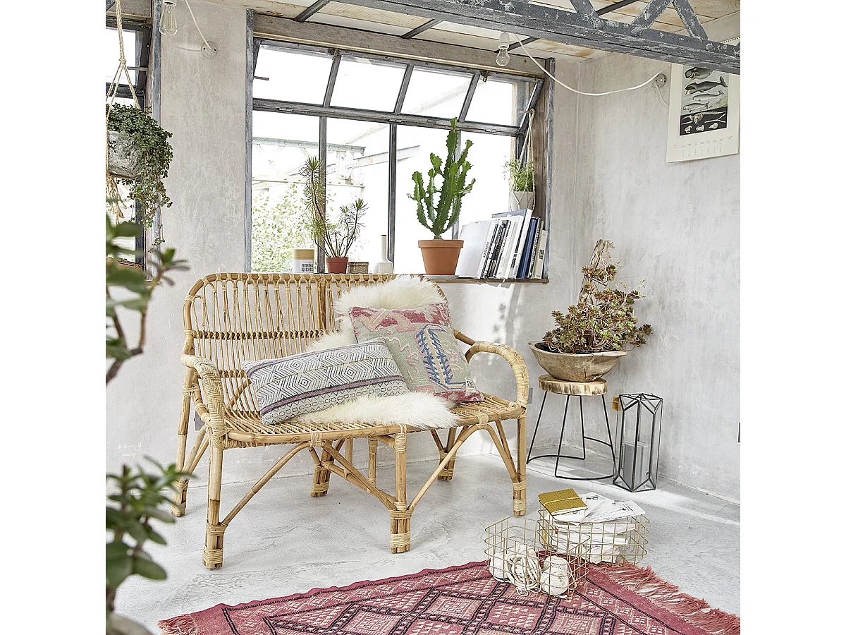 Banquette en rotin naturel vintage