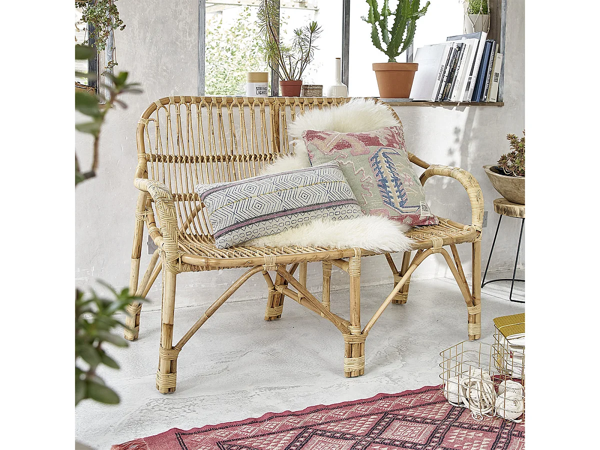 Banquette en rotin naturel vintage