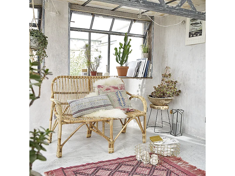 Banquette en rotin naturel vintage