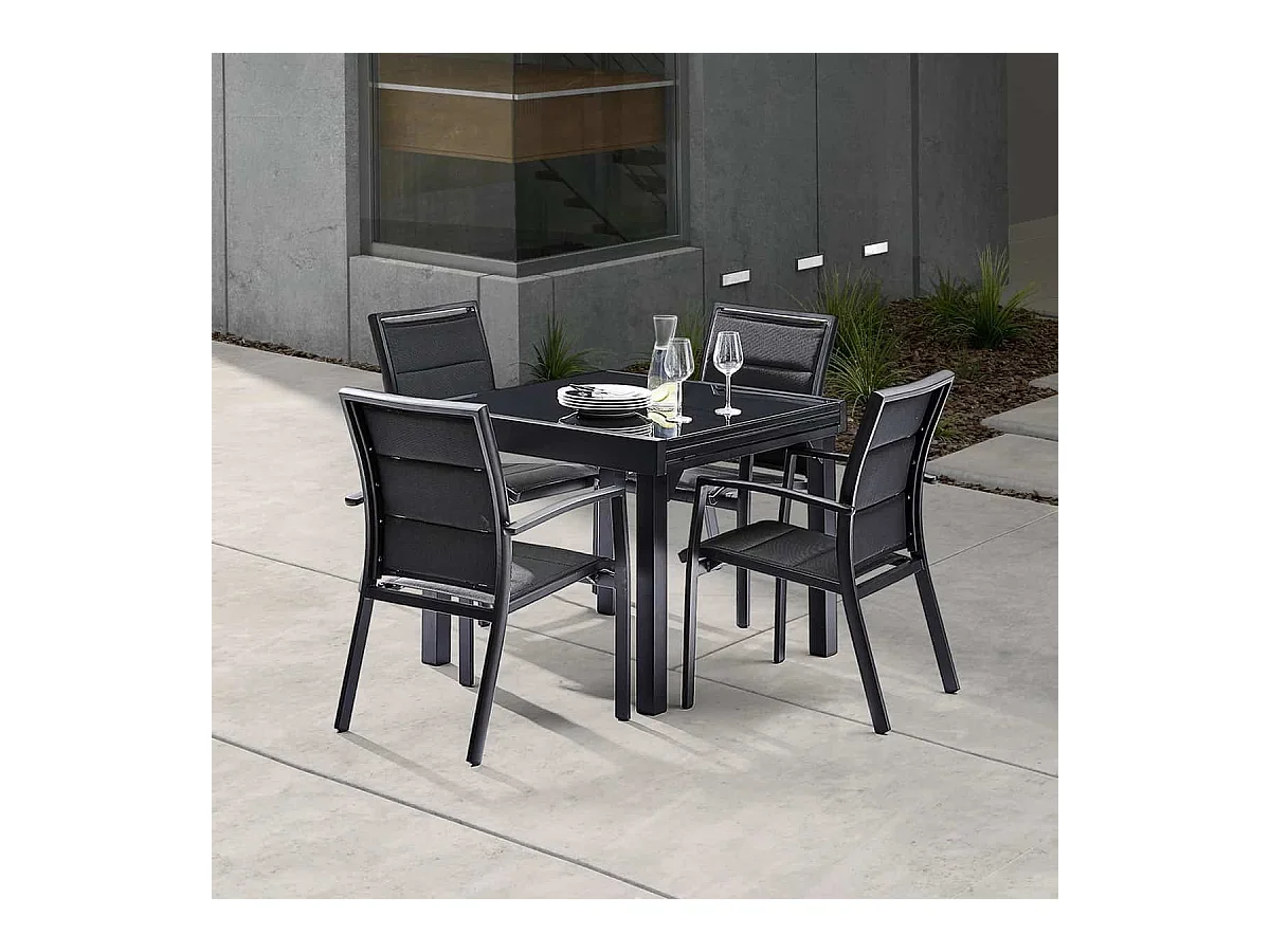 Table de jardin en aluminium extensible noir 4/8 places