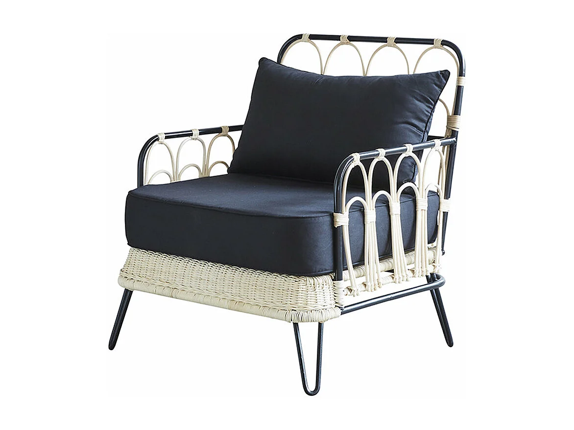 Fauteuil en rotin et métal noir