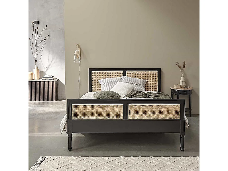 Lit en mindi massif massif et cannage 160 cm