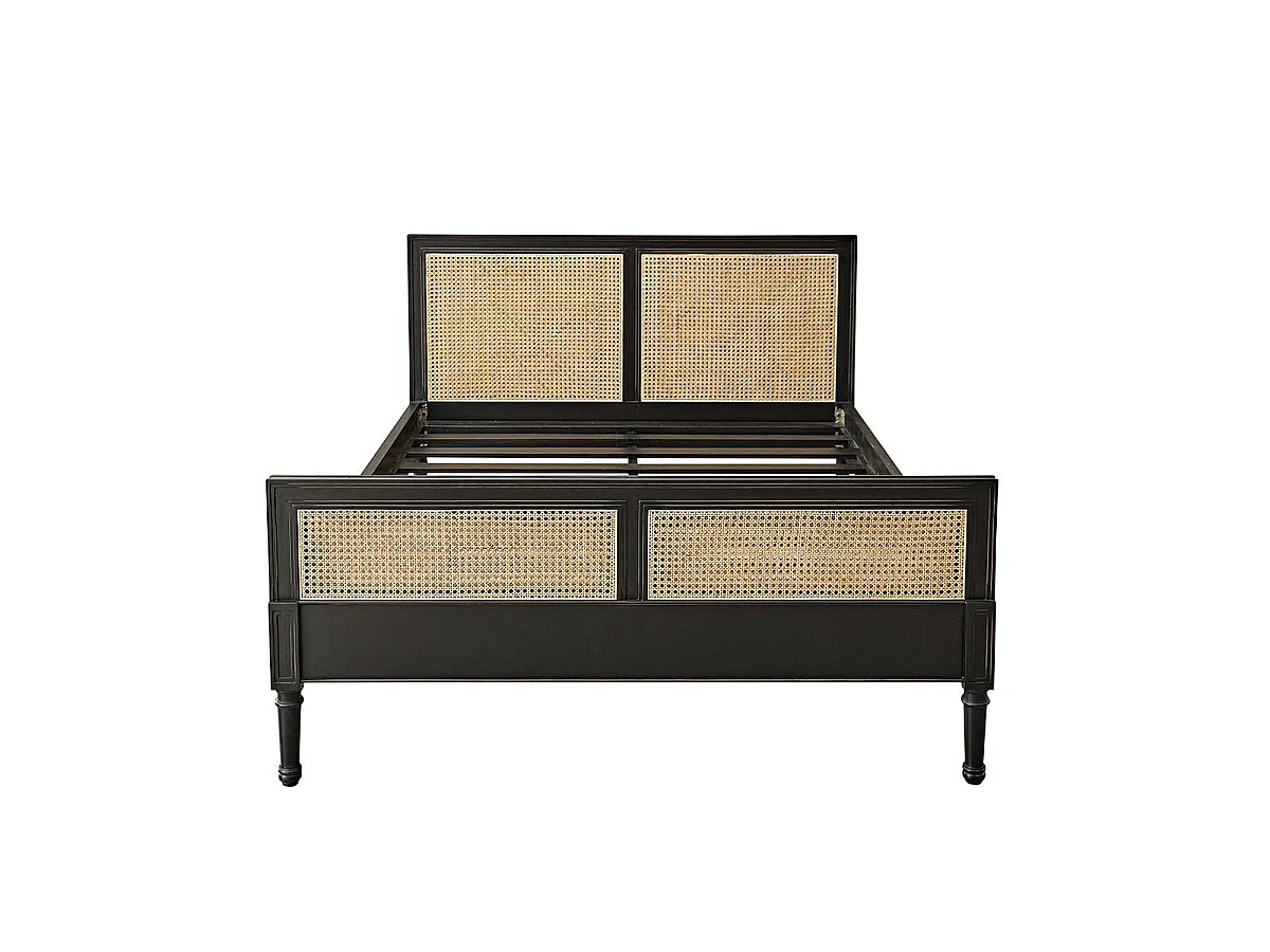 Lit en acajou massif massif et cannage 160 cm avec sommier