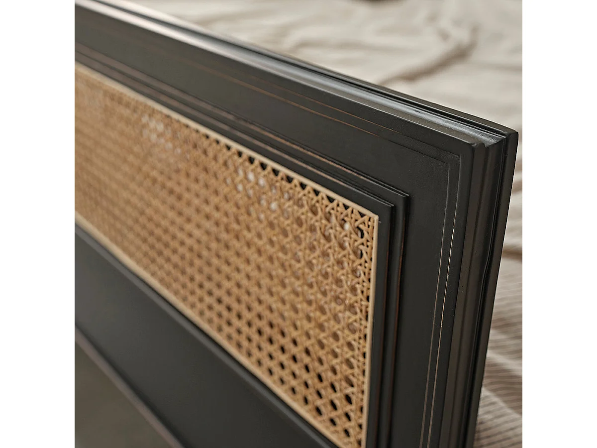 Lit en acajou massif massif et cannage 160 cm avec sommier