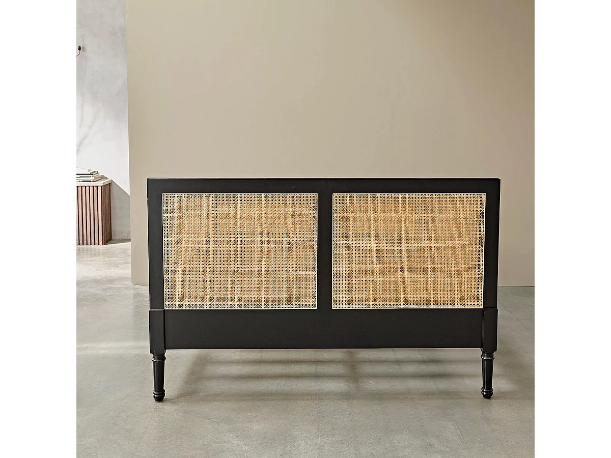 Lit en acajou massif massif et cannage 160 cm avec sommier