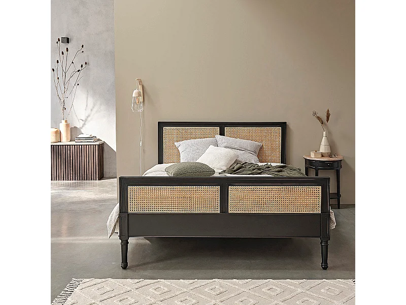 Letto in mindi massello e vimini 160 cm