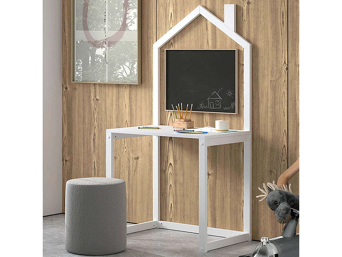 ARKAN - Bureau Cabane en Pin Massif Laqué Blanc