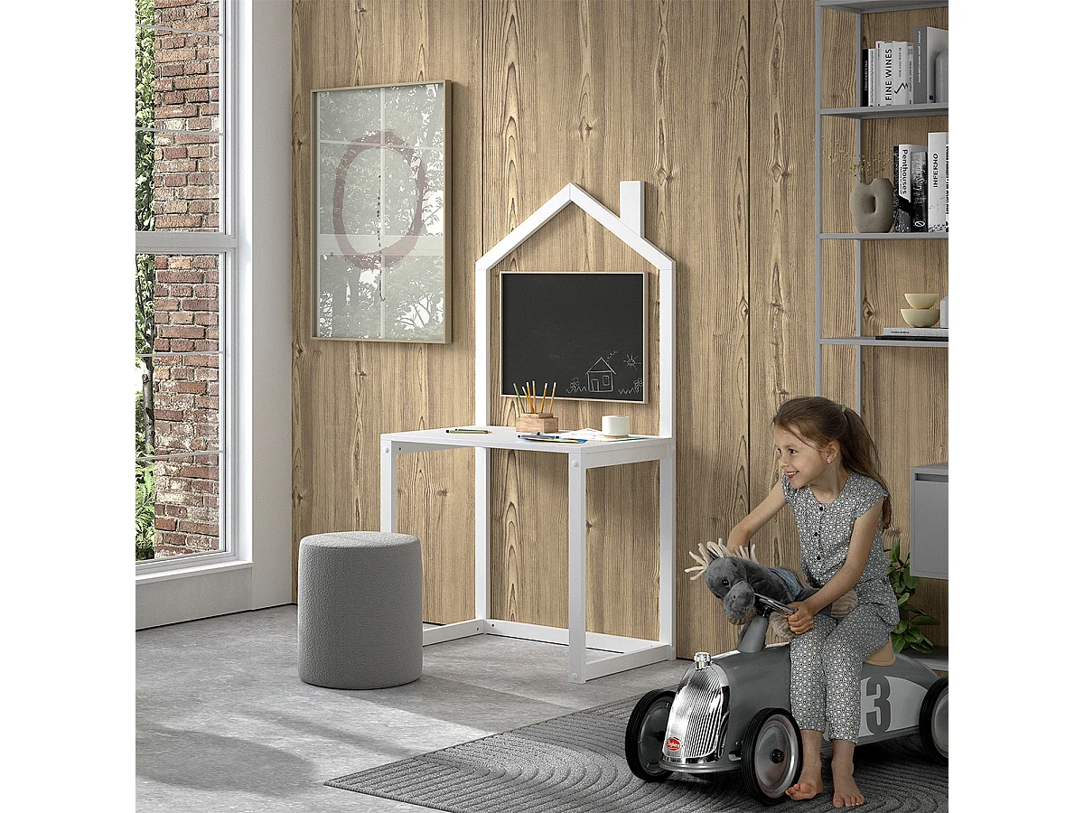 ARKAN - Bureau Cabane en Pin Massif Laqué Blanc