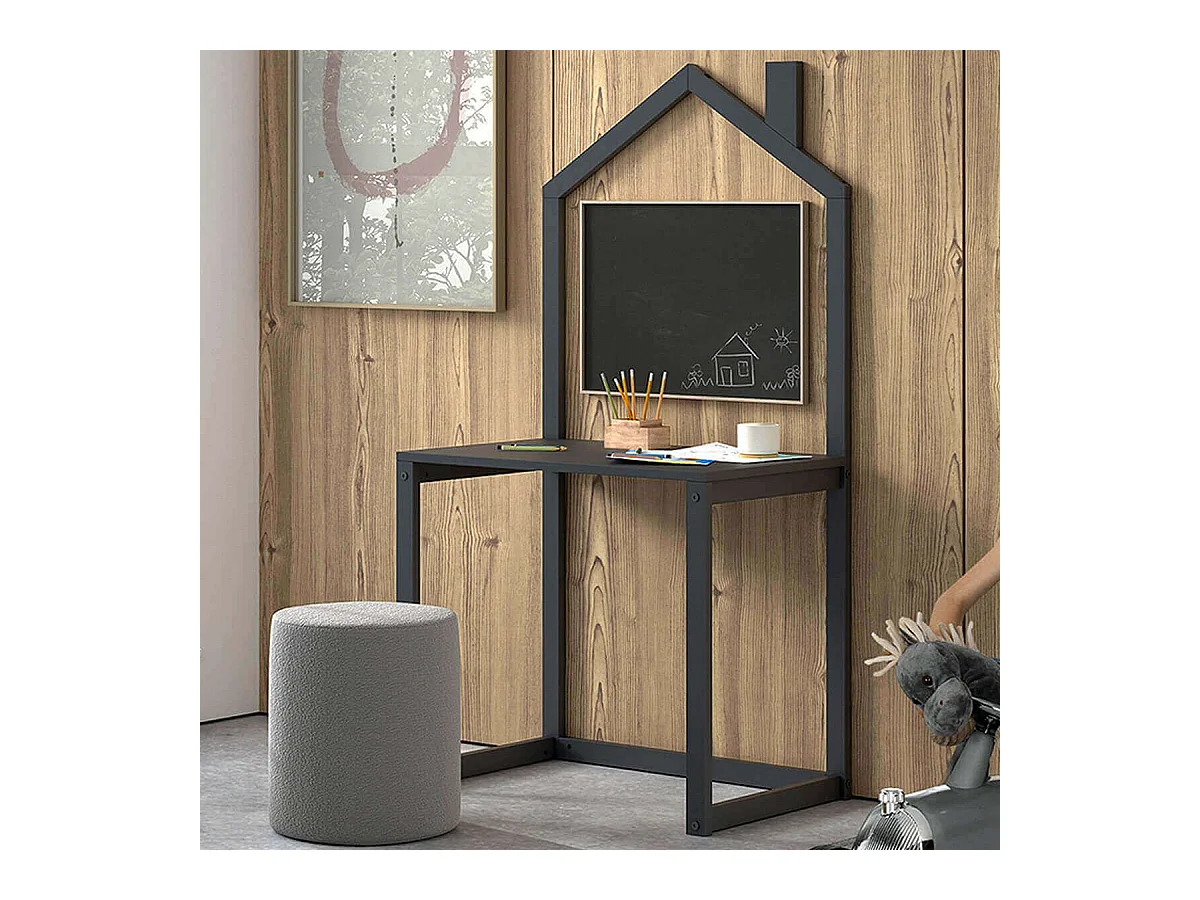 ARKAN - Bureau Cabane en Pin Massif Laqué Anthracite