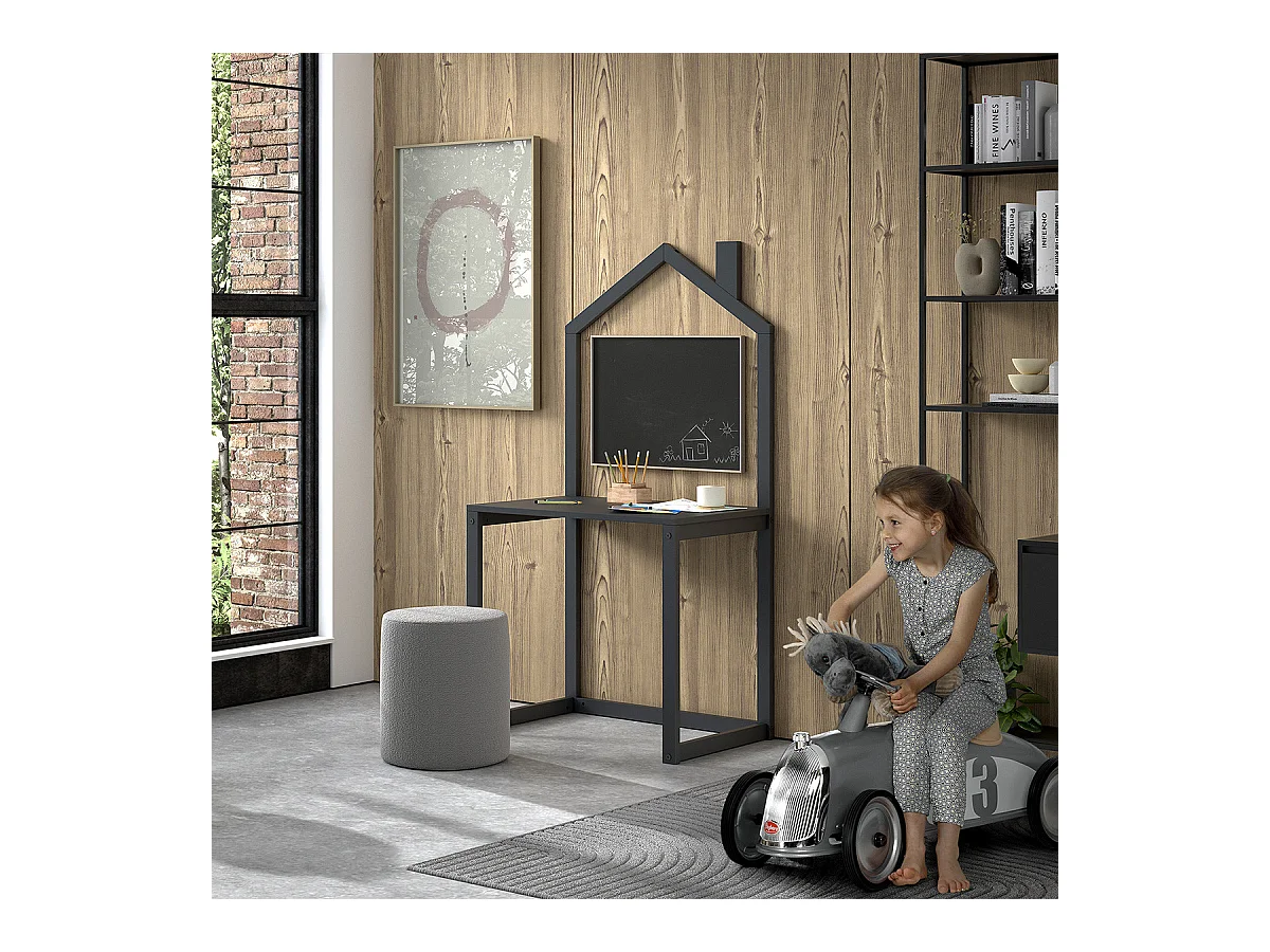 ARKAN - Bureau Cabane en Pin Massif Laqué Anthracite