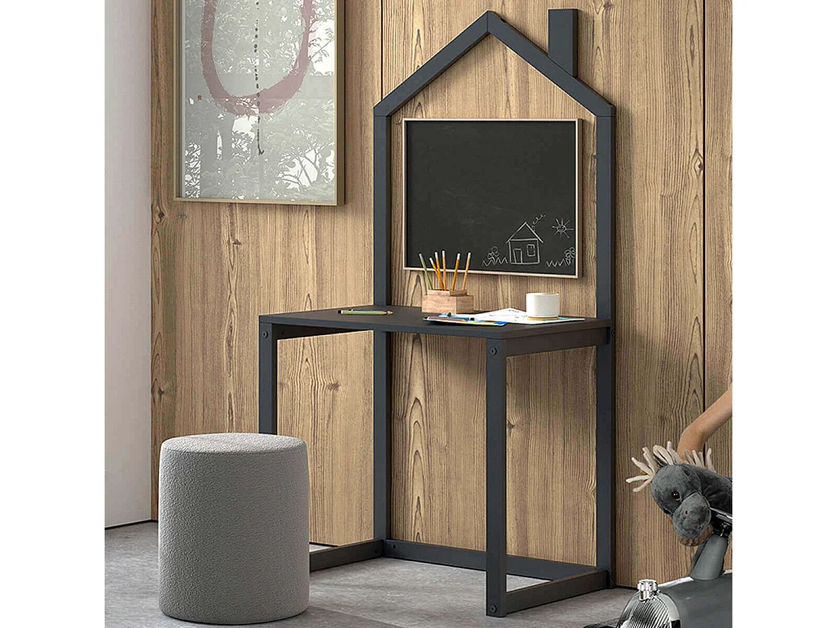 ARKAN - Bureau Cabane en Pin Massif Laqué Anthracite