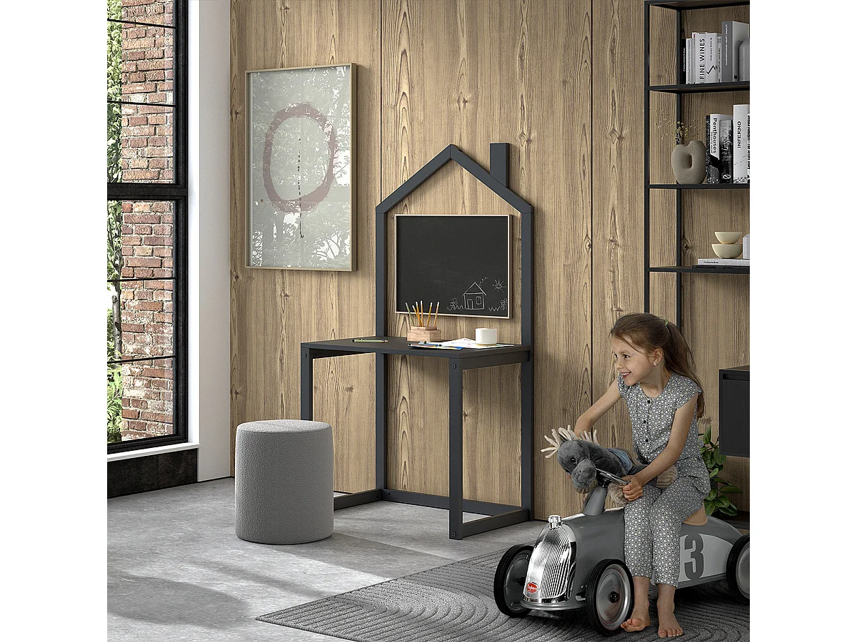 ARKAN - Bureau Cabane en Pin Massif Laqué Anthracite