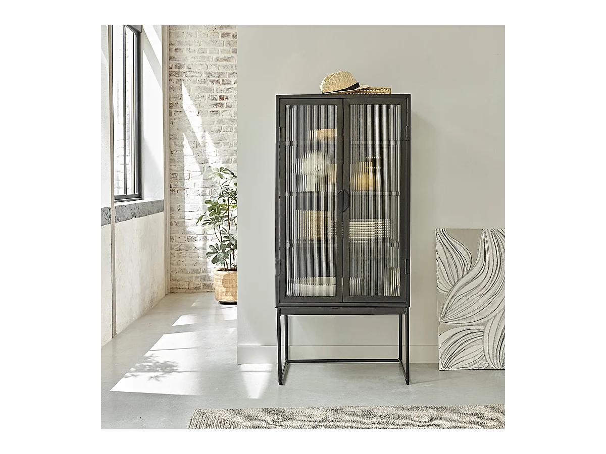 Buffet en métal et verre onduré 70 cm