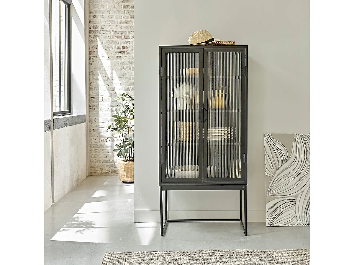 Credenza alta in metallo e vetro ondulato 70 cm