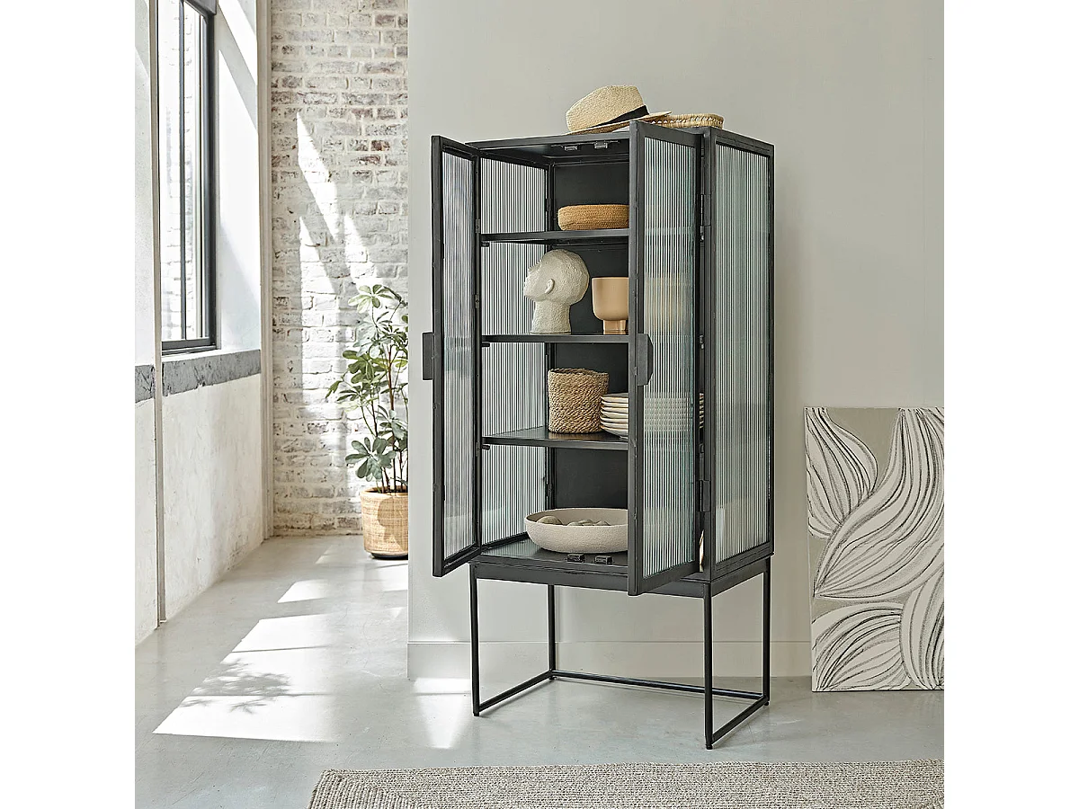 Credenza alta in metallo e vetro ondulato 70 cm