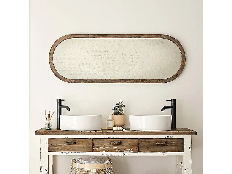 Miroir en pin recyclé massif ovale