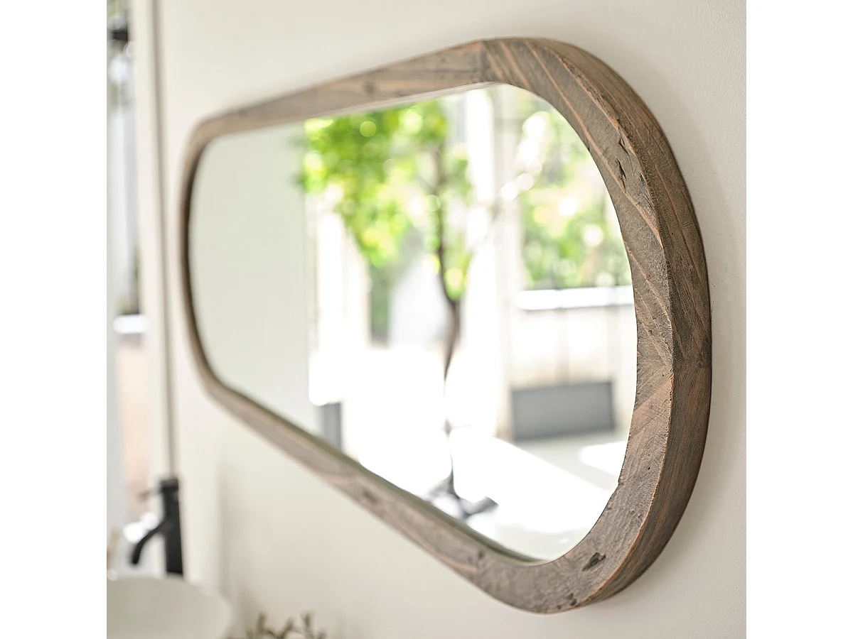 Miroir en pin recyclé massif ovale