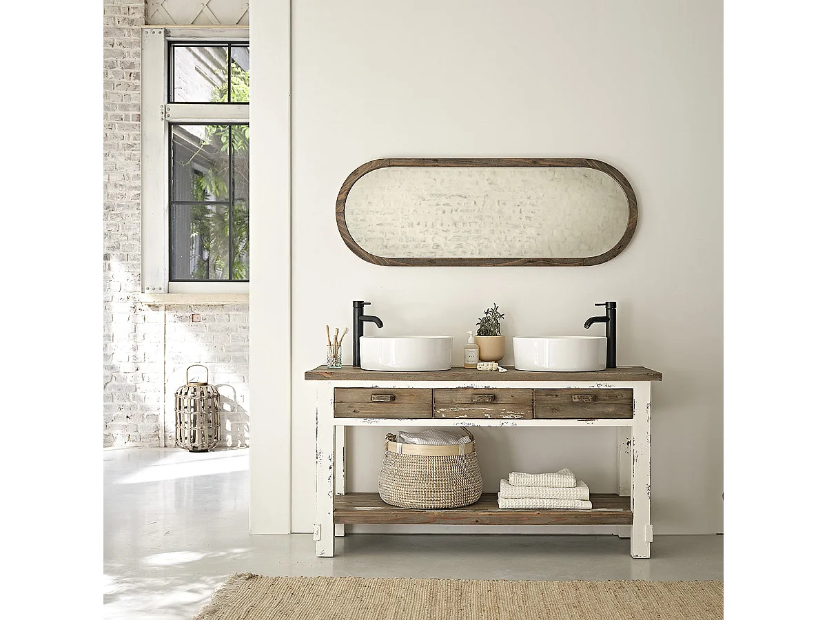 Miroir en pin recyclé massif ovale