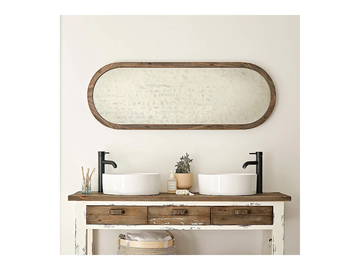 Miroir en pin recyclé massif ovale