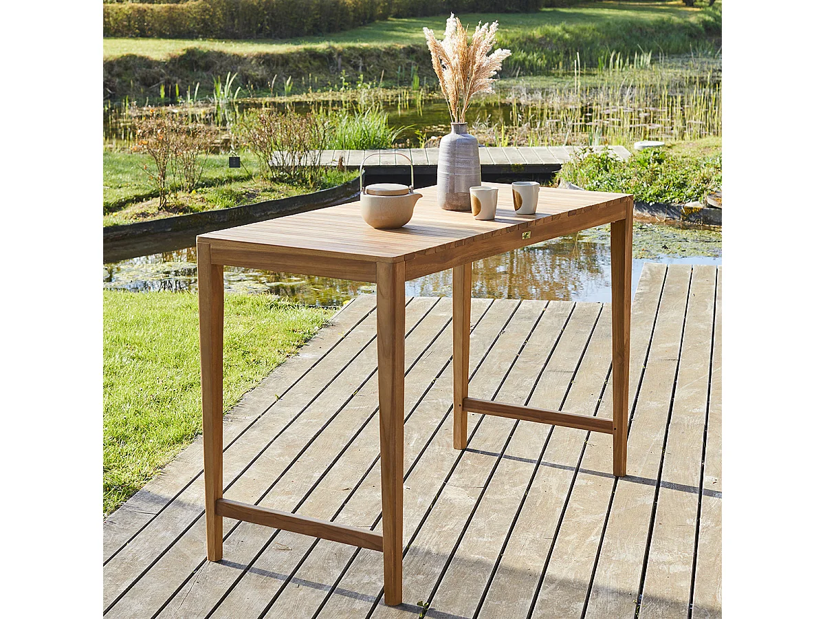 Mesa alta de jardín plegable de madera de teca maciza