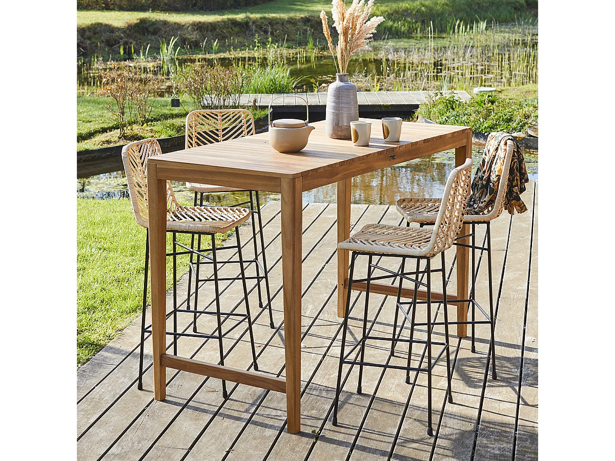 Mesa alta de jardín plegable de madera de teca maciza