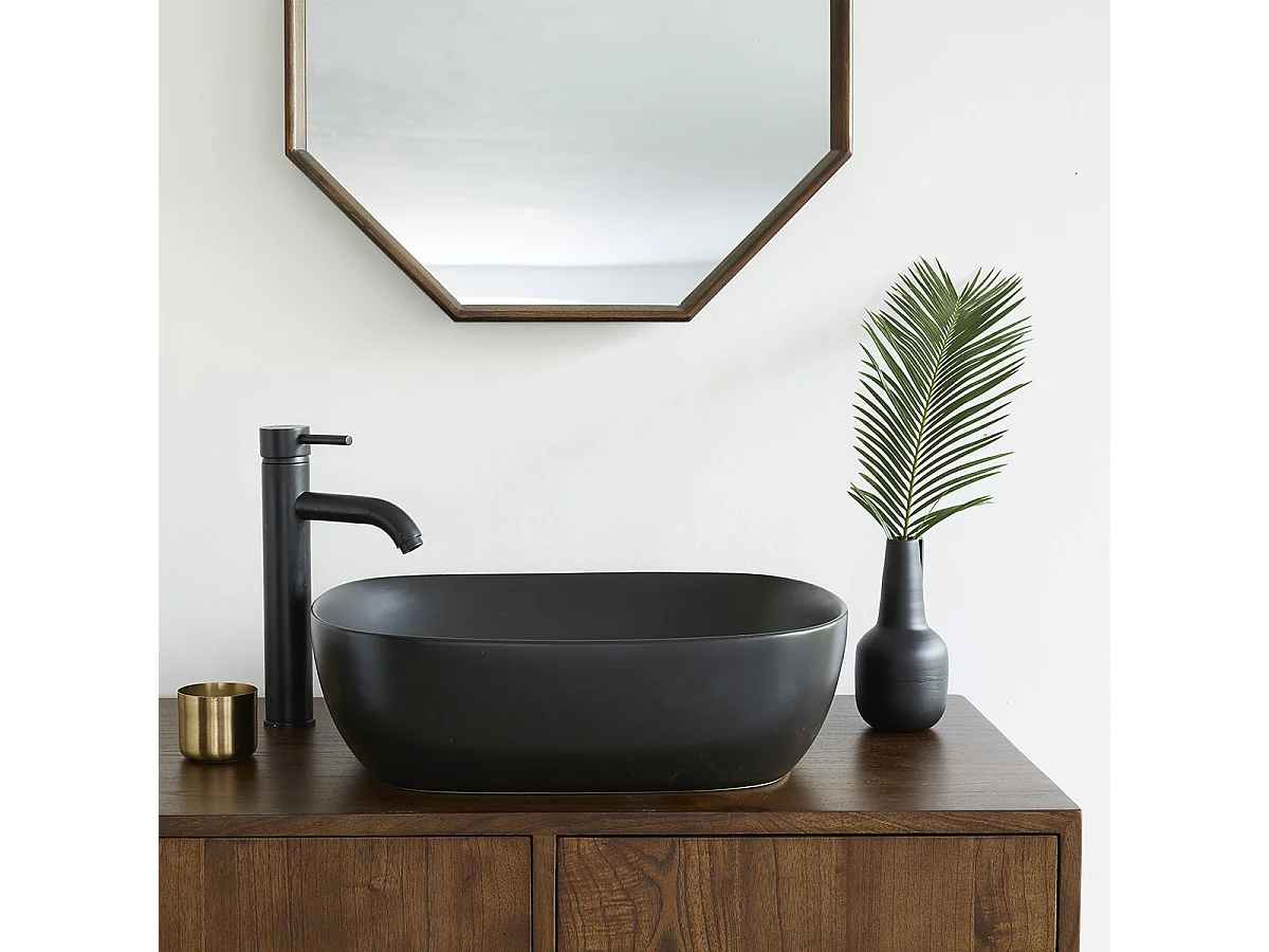 Lavabo ovalado de cerámica negra