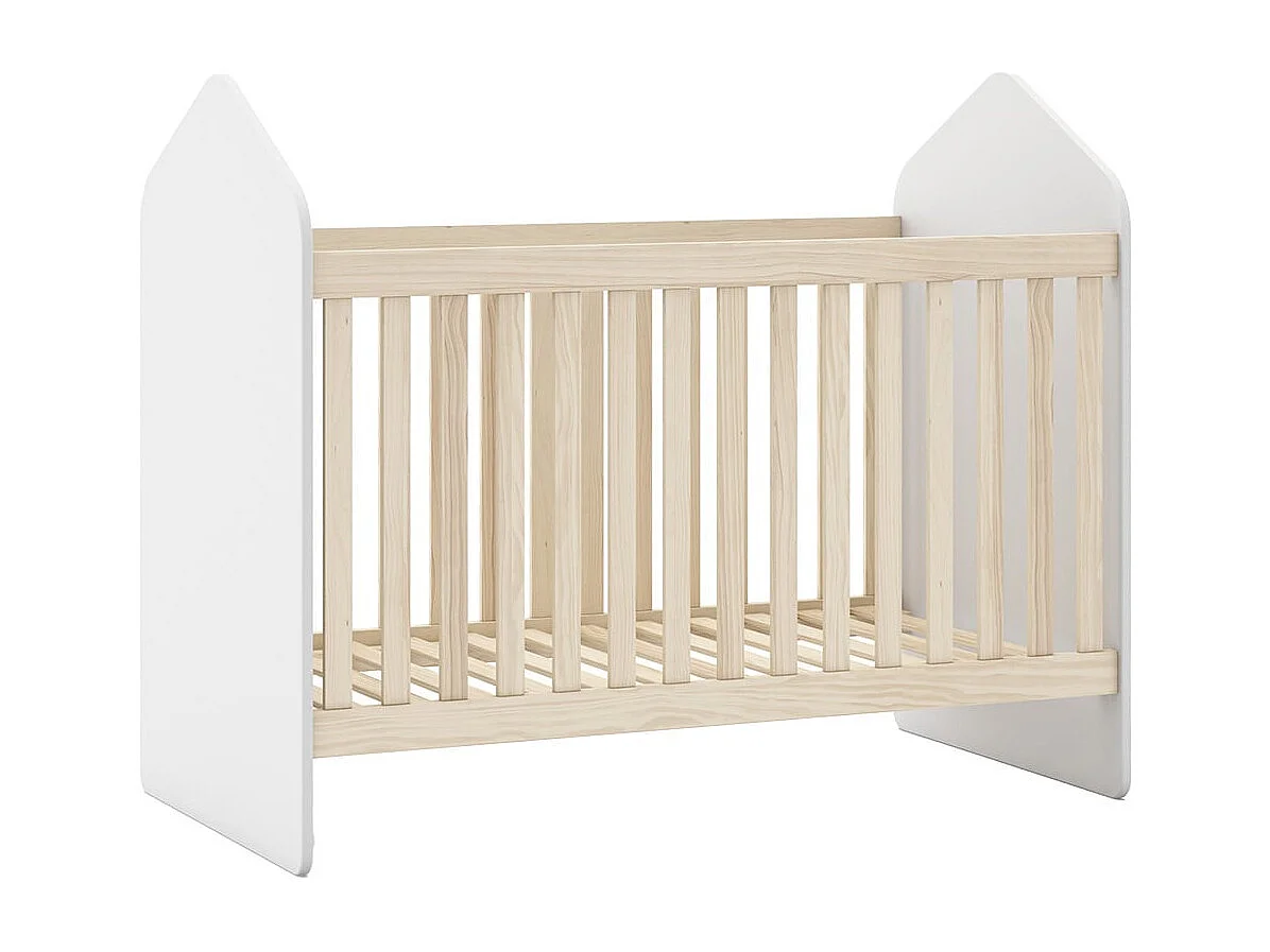 KAINA - Pack Lit Bébé Cabane 60x120cm + Coffre à Jouets Coloris Blanc et Naturel