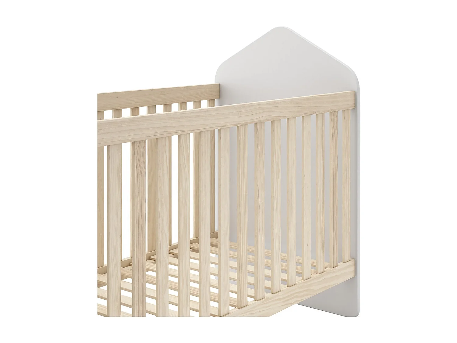 KAINA - Pack Lit Bébé Cabane 60x120cm + Coffre à Jouets Coloris Blanc et Naturel