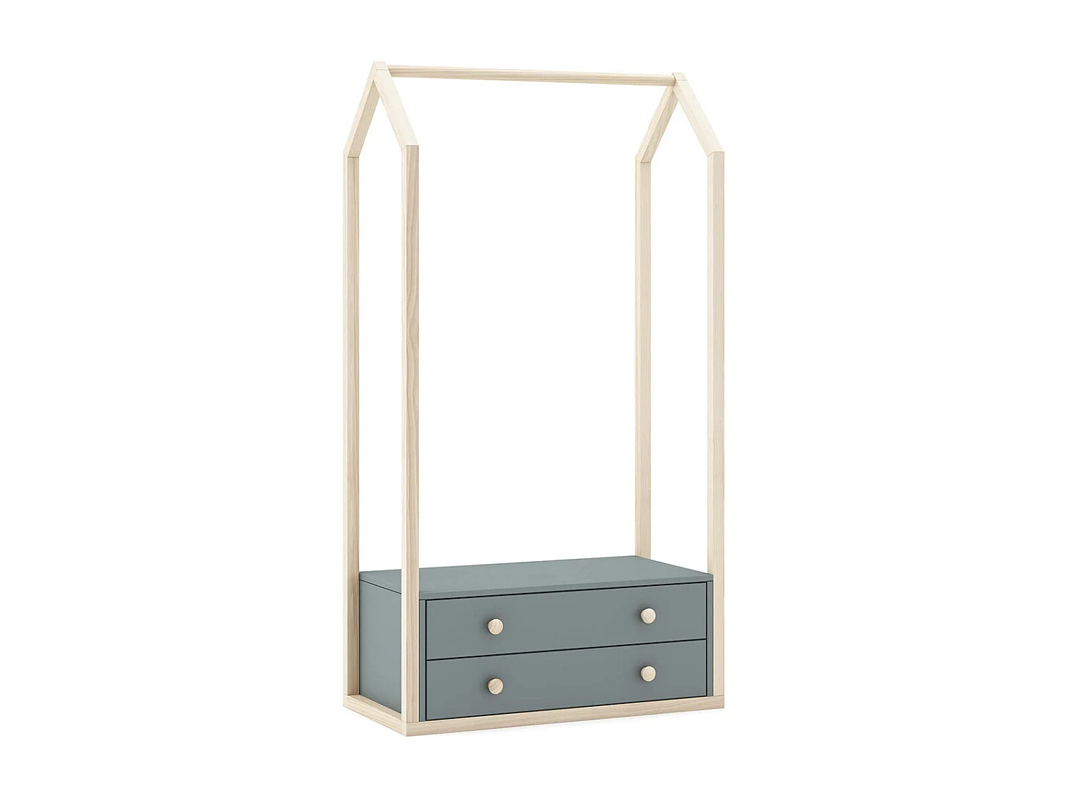 KAINA - Pack Lit Bébé Cabane 60x120cm + Penderie Coloris Gris et Naturel