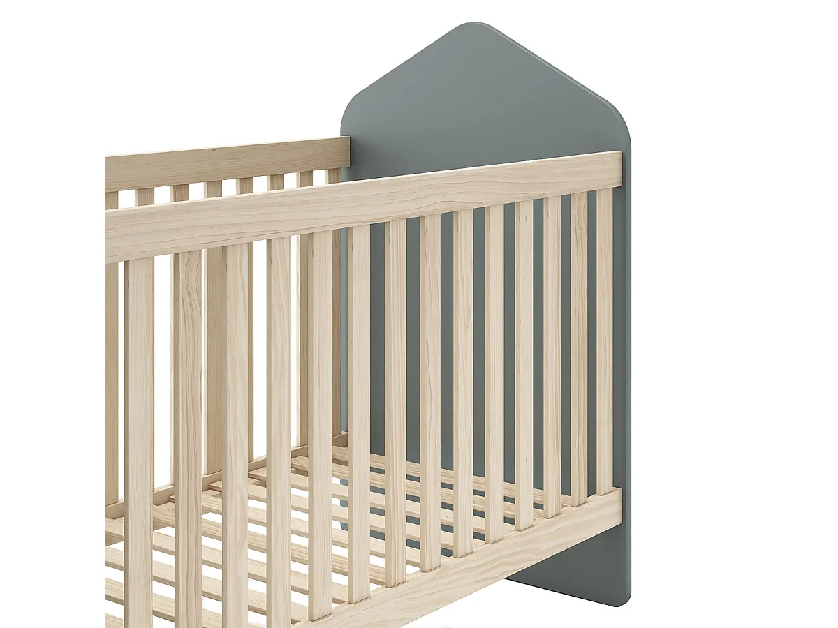 KAINA - Pack Lit Bébé Cabane 60x120cm + Penderie Coloris Gris et Naturel