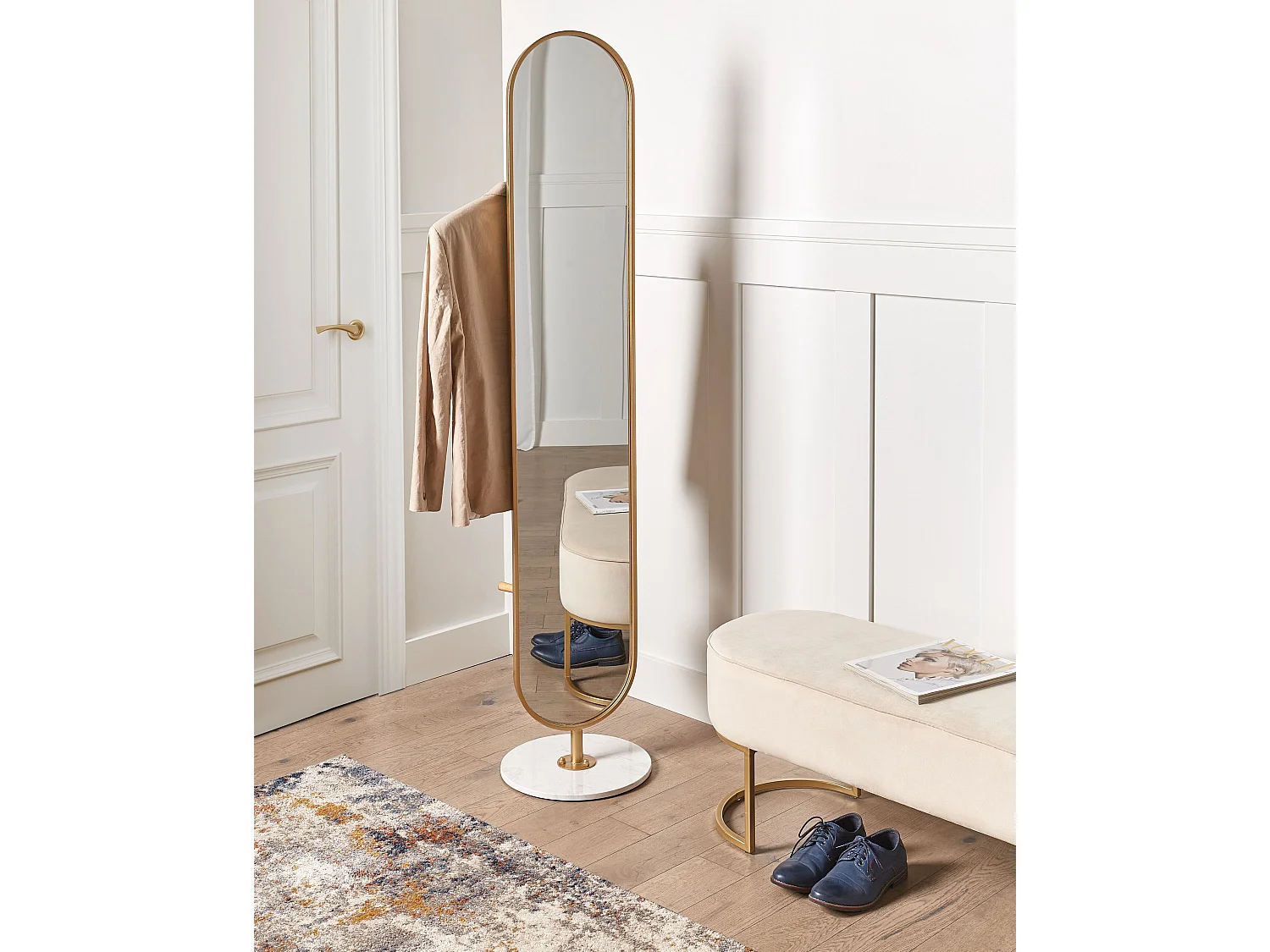 Porte-manteau avec miroir MOODY 170 cm Métal Doré