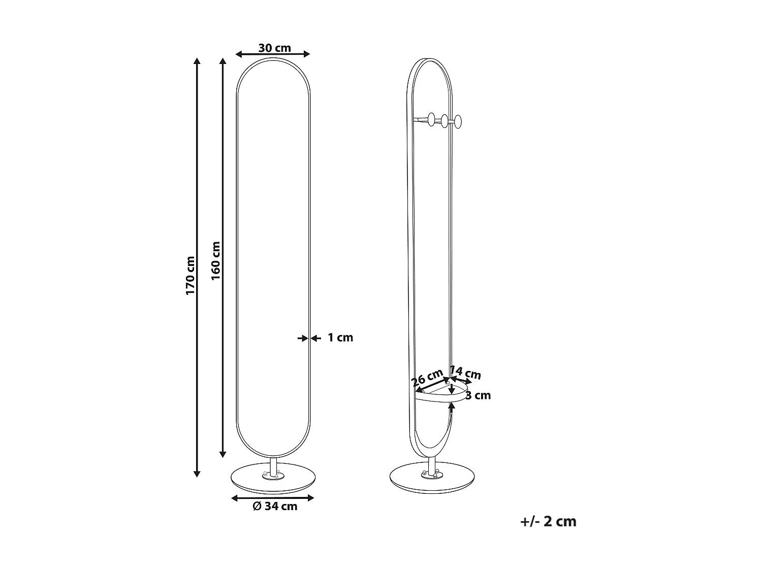 Porte-manteau avec miroir MOODY 170 cm Métal Doré