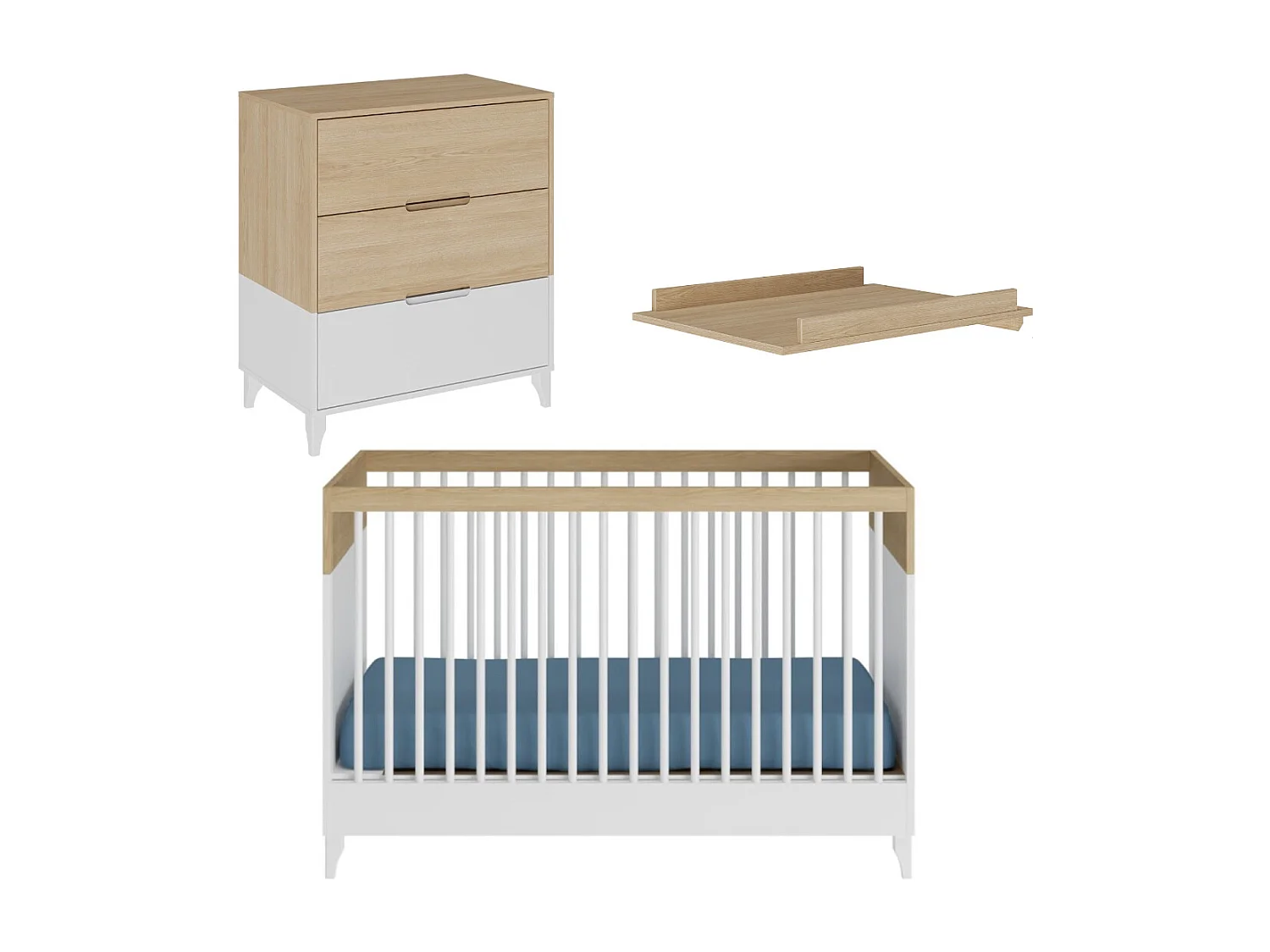 Mini Chambre bébé 70x130 cm panneaux de fibres blanc et bois DIXIE