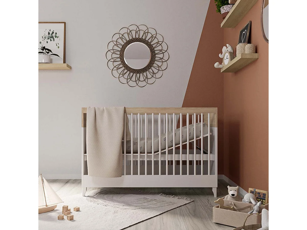 Mini Chambre bébé 70x130 cm panneaux de fibres blanc et bois DIXIE