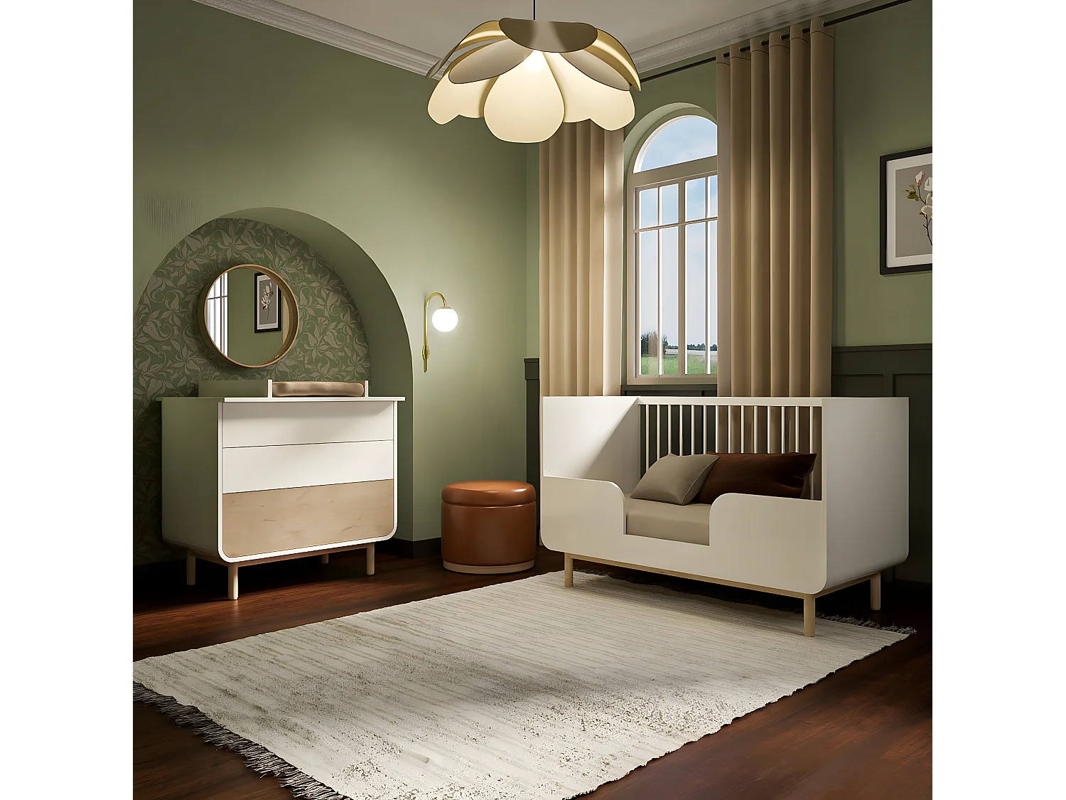 Chambre complète Montessori bébé 70x140 cm panneaux de fibres blanc SASHA